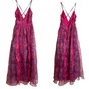 Lulus Romance That Wows Magenta Floral Print Organza Maxi Dress Size Medium